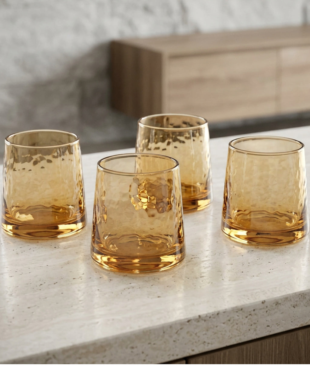Wrovz Hammered Lowball Glasses 10 oz Amber Set of 4 - Lifestyle view