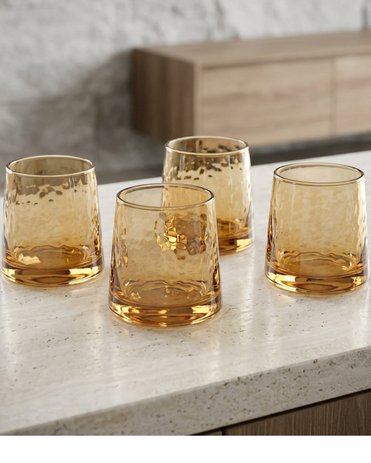 Wrovz Hammered Lowball Glasses 10 oz Amber Set of 4 - Lifestyle view