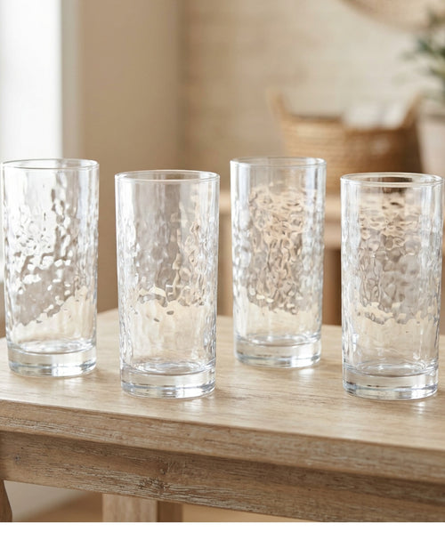 Wrovz Tall Hammered Highball Glasses 14 oz Clear Set of 4 - Lifestyle view