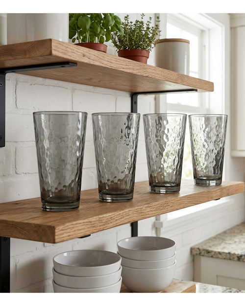 Wrovz Tapered Hammered Cooler Glasses 16 oz Smoke Set of 4 - Lifestyle view